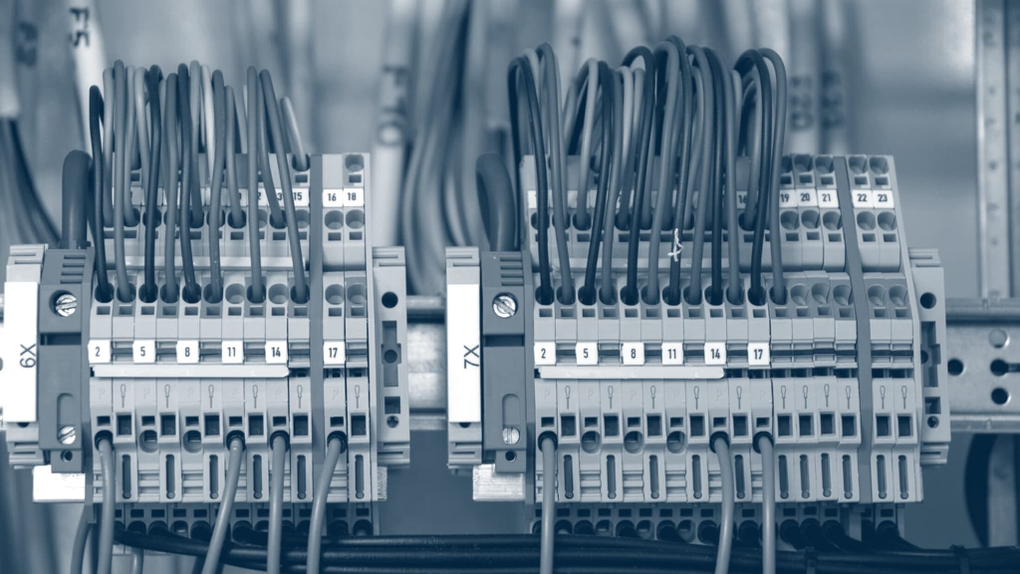 DIN rail terminals and field wiring in a control panel